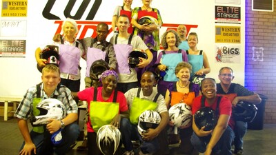 PCG singles from Johannesburg, South Africa, after their go-kart endurance race. (Photo: Divan Muller)