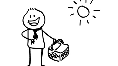 Stick figure man with picnic basket