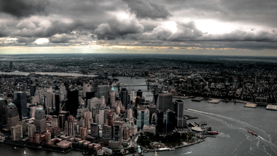 Storm clouds over city