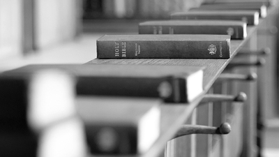 Line of Bibles in black and white