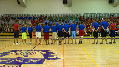 Dorm 6B stands behind as one of their dorm members gives his stick night speech.