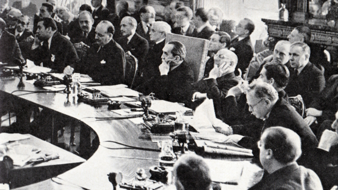 Stanley Bruce chairing the League of Nations Council in 1936.