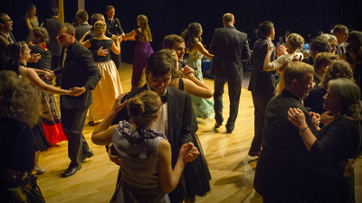 Students and faculty share the dance floor at Thanksgiving Ball.