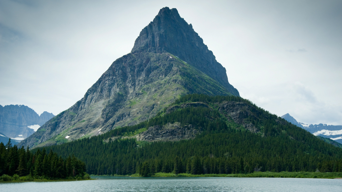 Imposing Mountain View and Lake Glacier National Park.  Many Glacier Area.  Swiftcurrent Lake.