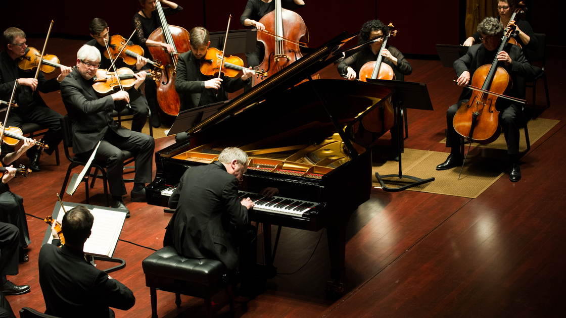 The Academy of St. Martin in the Fields plays accompaniment for pianist Jeremy Denk.