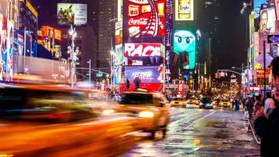 16x9 (Stay out)
Large group of taxis on 7th Avenue at Times Square at night. Vast number of vehicles hit the streets and avenues of Manhattan every day. Almost half of cars are yellow taxis (well recognized city icon). Taxis are operated by private companies, licensed by the NYC Taxi Commission.