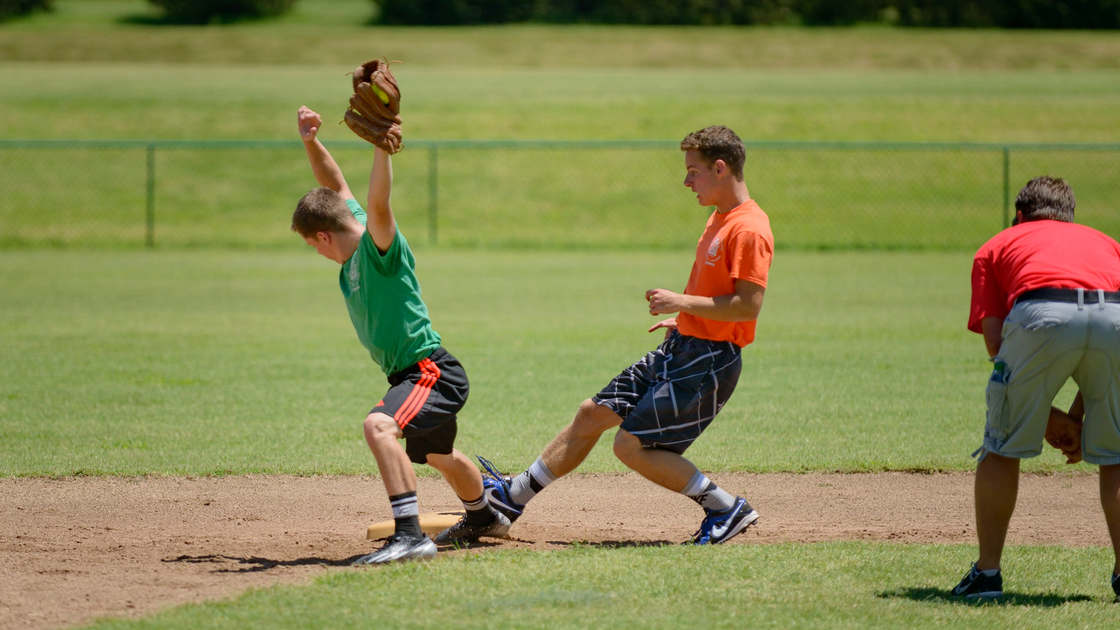 Spencer Schultz makes a successful catch for a force out on second base.