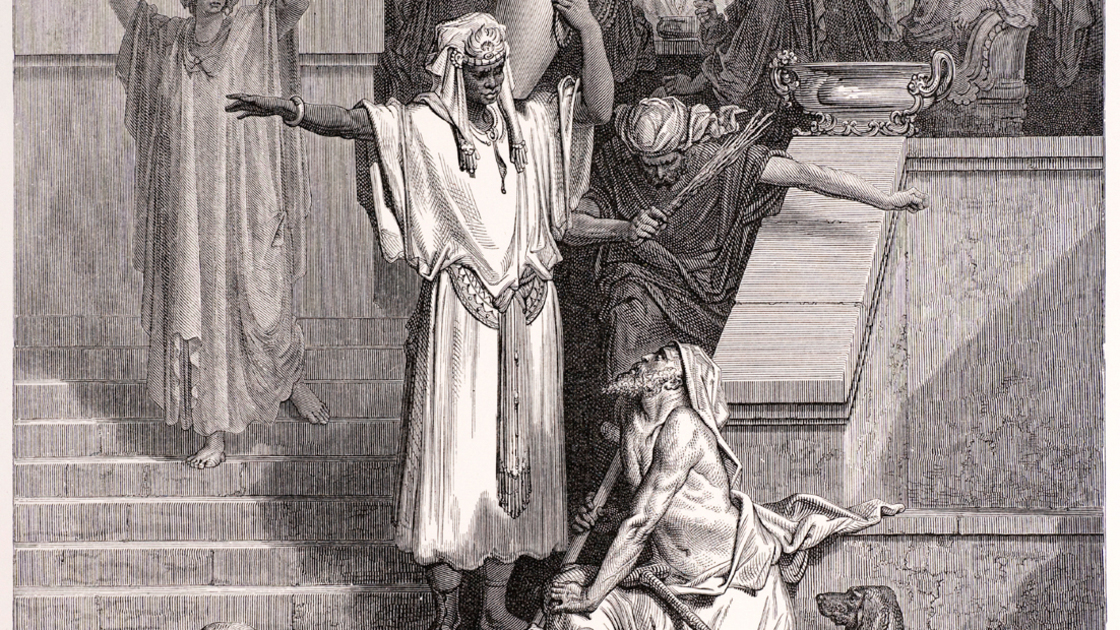 16x9(Lazarus)
Lazarus at the rich man's house. Engraving from 1870. Engraving by Gustave Dore, Photo by D Walker.