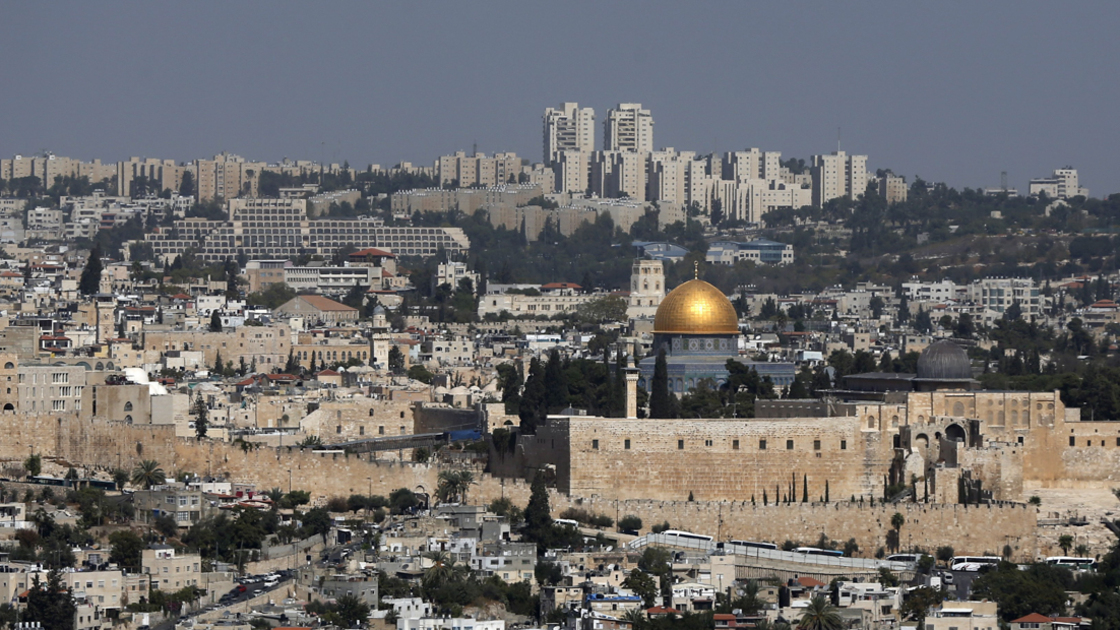 16x9(Eliahu Elath's meeting with HWA)
A picture taken on October 15, 2015 shows the Dome of the Rock mosque (golden dome) and al-Aqsa Mosque (silver dome) at the al-Aqsa Mosque compound in Jerusalem's Old City. Israeli security forces deployed massively in Jerusalem as Jews armed themselves with everything from guns to broomsticks, rattled by a wave of Palestinian attacks that have shaken the country.   AFP PHOTO / AHMAD GHARABLI        (Photo credit should read AHMAD GHARABLI/AFP/Getty Images)