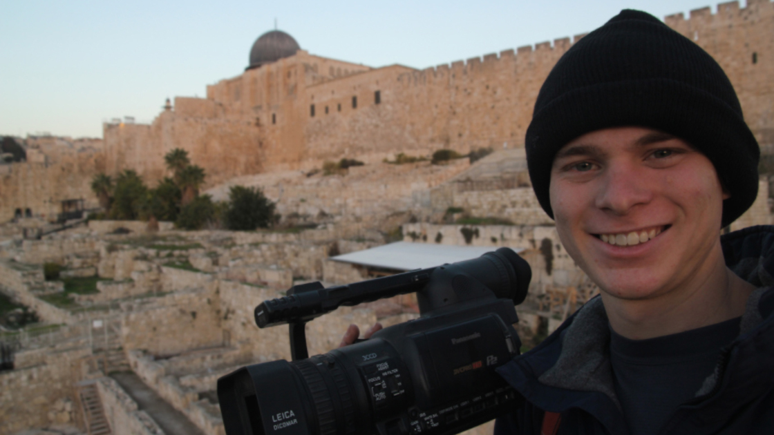 PCG cameraman and video editor Jessie Hester near the Temple Mount and the Ophel excavation site in Jerusalem.