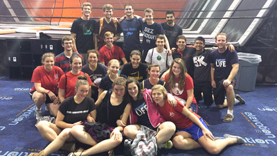 Herbert W. Armstrong College students at a visit to a local trampoline park.