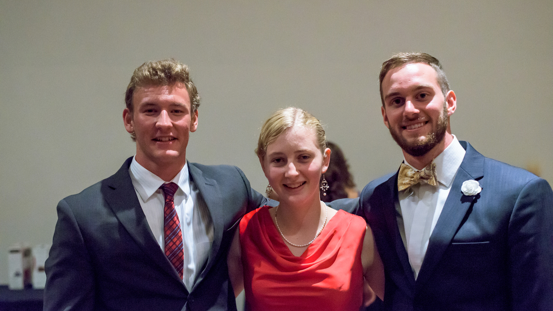 Herbert W. Armstrong students who are also relatives all pose for a photo during the annual Thanksgiving Ball.