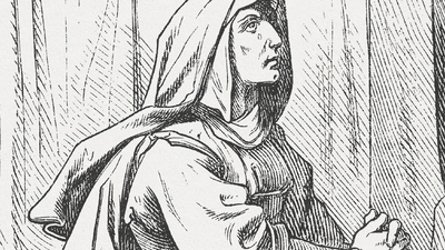 16x9(A lesson in Dedication)
On one occasion in Shiloh, after they had finished eating and drinking, Hannah got up. (Now at the time Eli the priest was sitting in his chair by the doorpost of the Lord’s temple.) She was very upset as she prayed to the Lord, and she was weeping uncontrollably. She made a vow saying, “O Lord of hosts, if you will look with compassion on the suffering of your female servant, remembering me and not forgetting your servant, and give a male child to your servant, then I will dedicate him to the Lord all the days of his life. His hair will never be cut.” (1 Samuel, Chapter 1, 9-11). Woodcut after a drawing by Julius Schnorr von Carolsfeld (German painter, 1794 - 1872) from the "Große Haus-Bilder-Bibel (Large House Pictures Bible)" by Dr. Martin Luther. Published by J. Ebner, Ulm (1877)