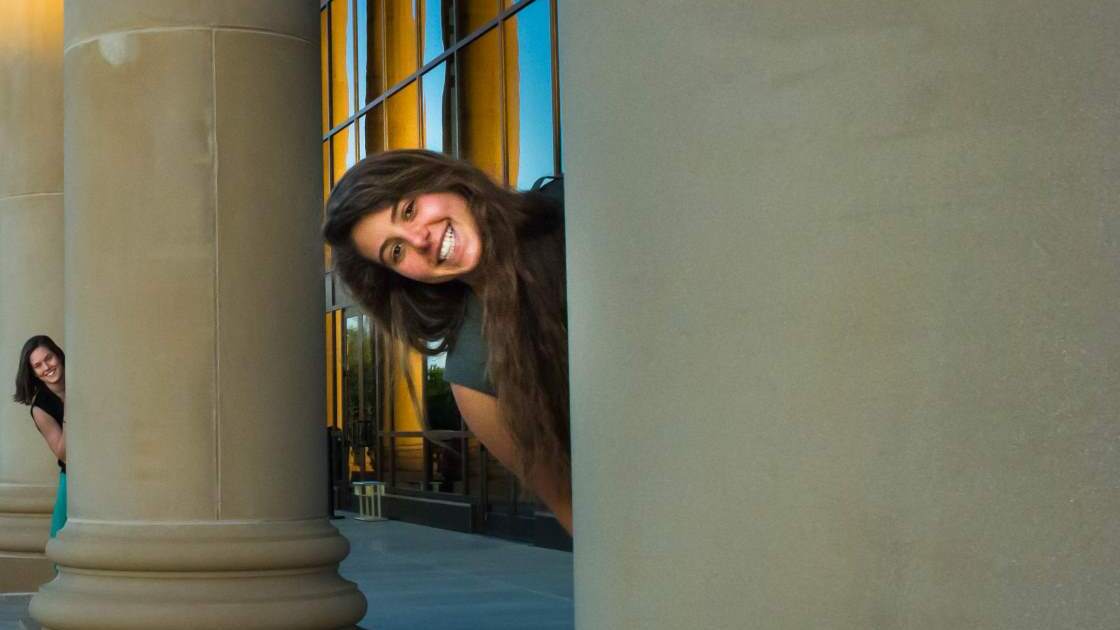 AC019.jpg Students of Herbert W. Armstrong College pose for photos outside of the beautiful Armstrong Auditorium. 