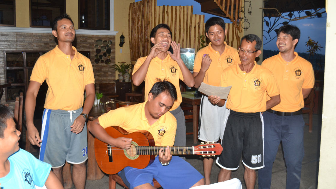 Male Staff, left to right: Roderick Rañises, David Marquez (guitar), Gilmer Onato, Josh Cruz, Rodolfo Caratao, Miguel Chi