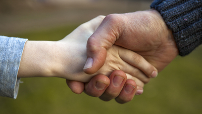 Handshake on the background of green