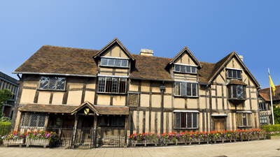 "Shakespeare's birthplace in Stratford Upon Avon, England, UK. The half-timbered house where William Shakespeare was born in 1564 is Stratford's most cherished historic place."