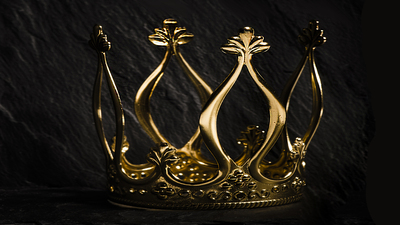 Royal gold crown on dark stone surface. Concept of wealth, success and kingdom.