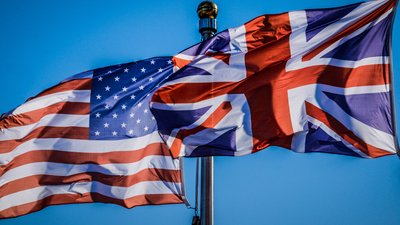 USA and ENGLAND flags together on the staff