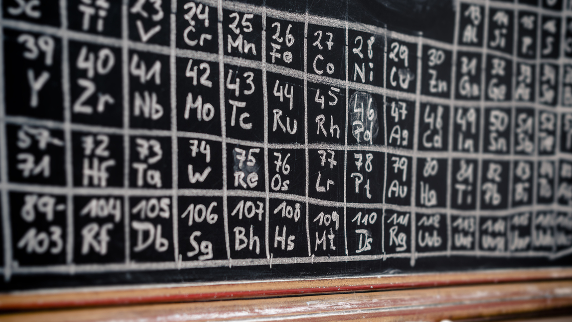 Detail of a Periodic table on a blackboard with chalk