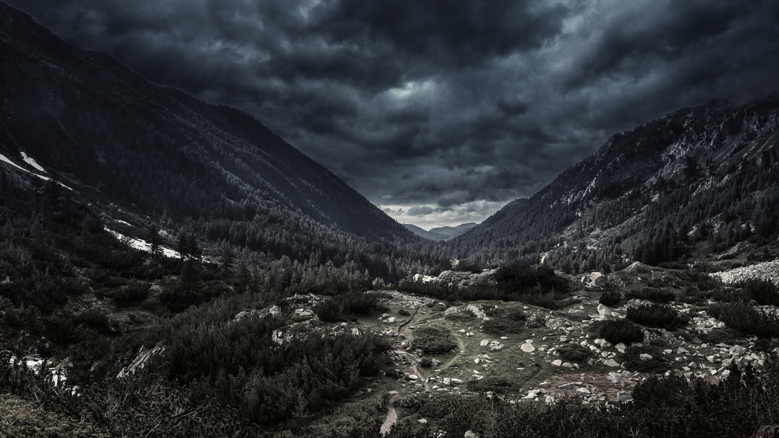 Mountains at storm. Stock photo. Panoramic Shot.