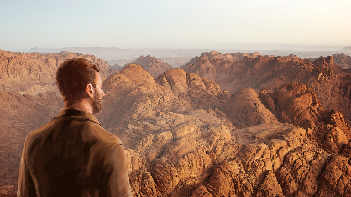 Panorama rocks of Mount Sinai in early morning.