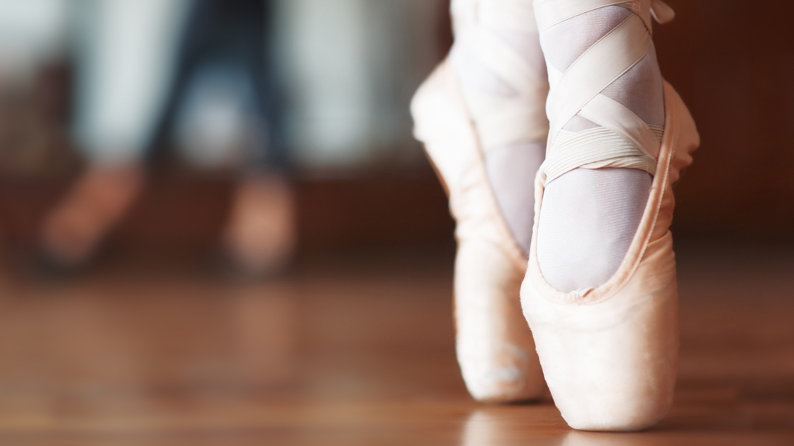 Closeup portrait of a ballerina's feet in Pointe shoes