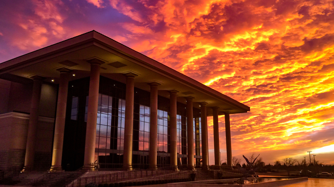 Armstrong Auditorium Sunset Sundown Swans in Flight