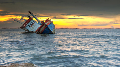 ship wrecked at sunset in Chonburi ,Thailand