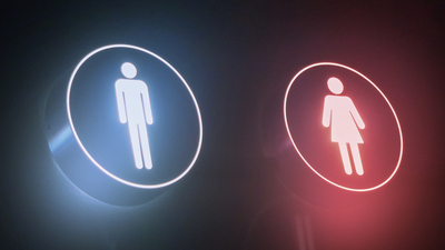 Entrance to the male and female toilet, stock photo