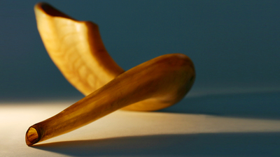 Shofar for Rosh Hashanah, selective focus