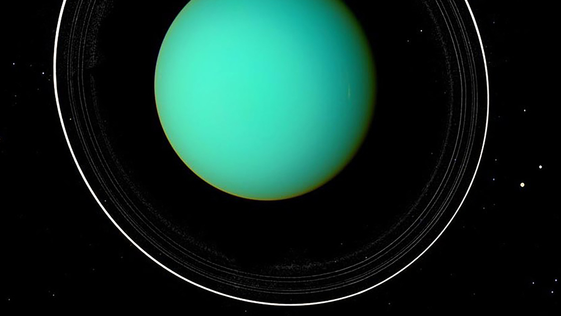 Uranus' rings and moons taken from Voyager 2 in 1986