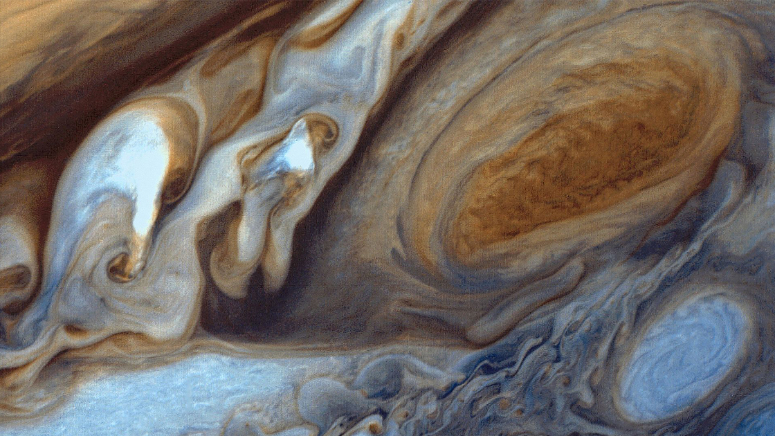 A false-color image of the Great Red Spot of Jupiter from Voyager 1