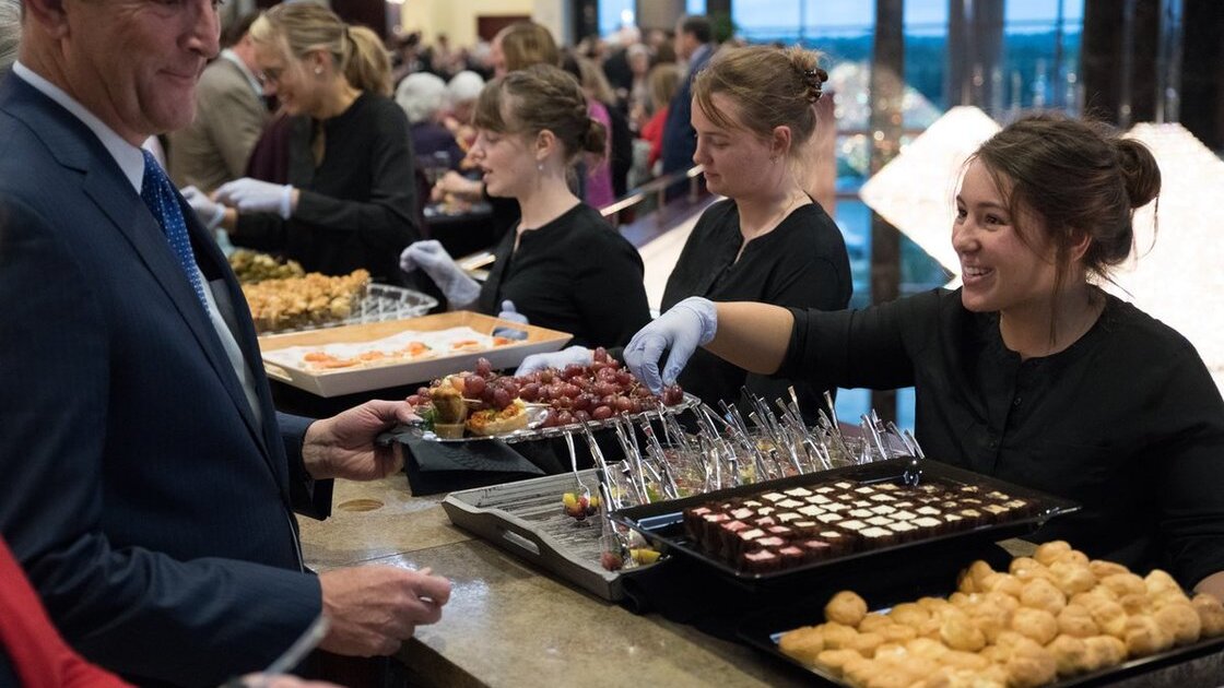 AICF Armstrong auditorium balcony 20th anniversary reception celebration snacks served Mr. Turgeon 