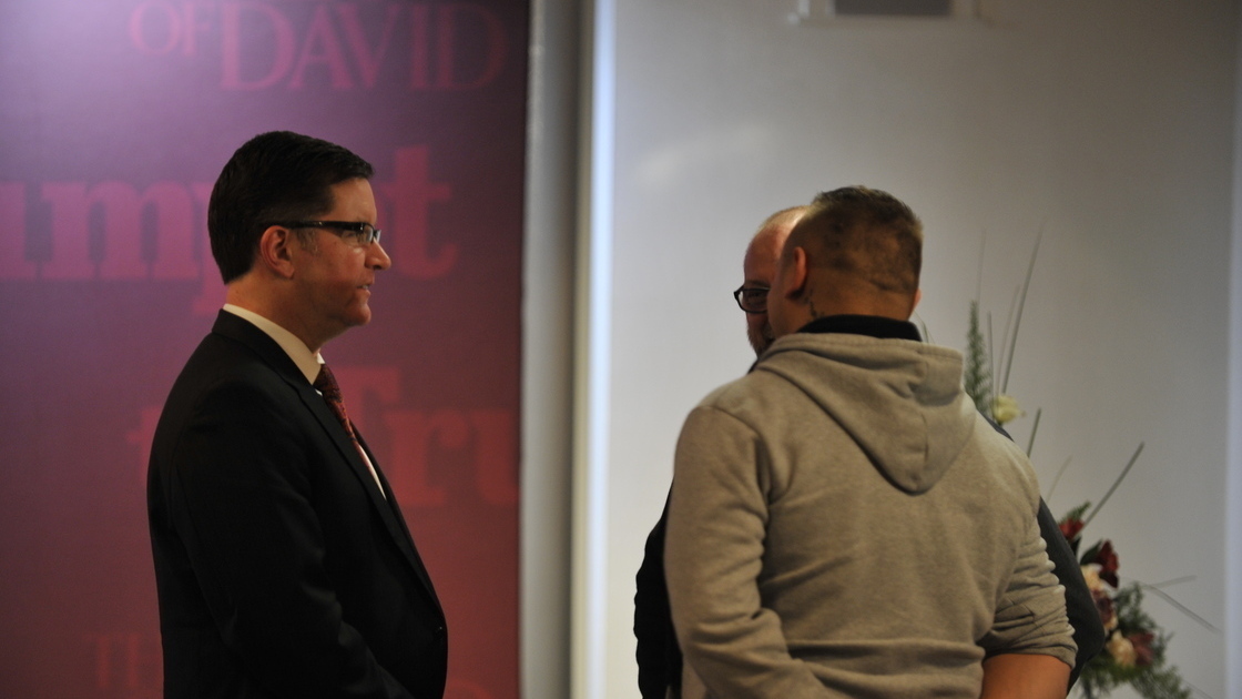 ACT UK PAC Glasgow Mr. Stephen Flurry talking with attendee following the lecture