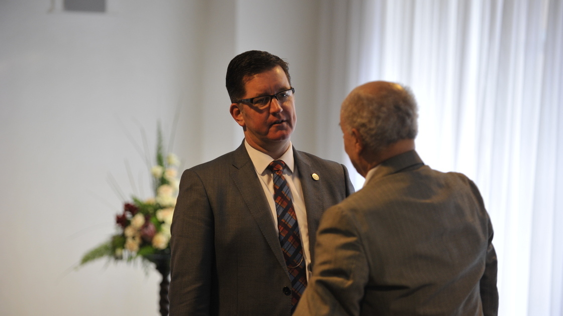 ACT UK PAC Glasgow Mr. Stephen Flurry talking with attendee following the lecture