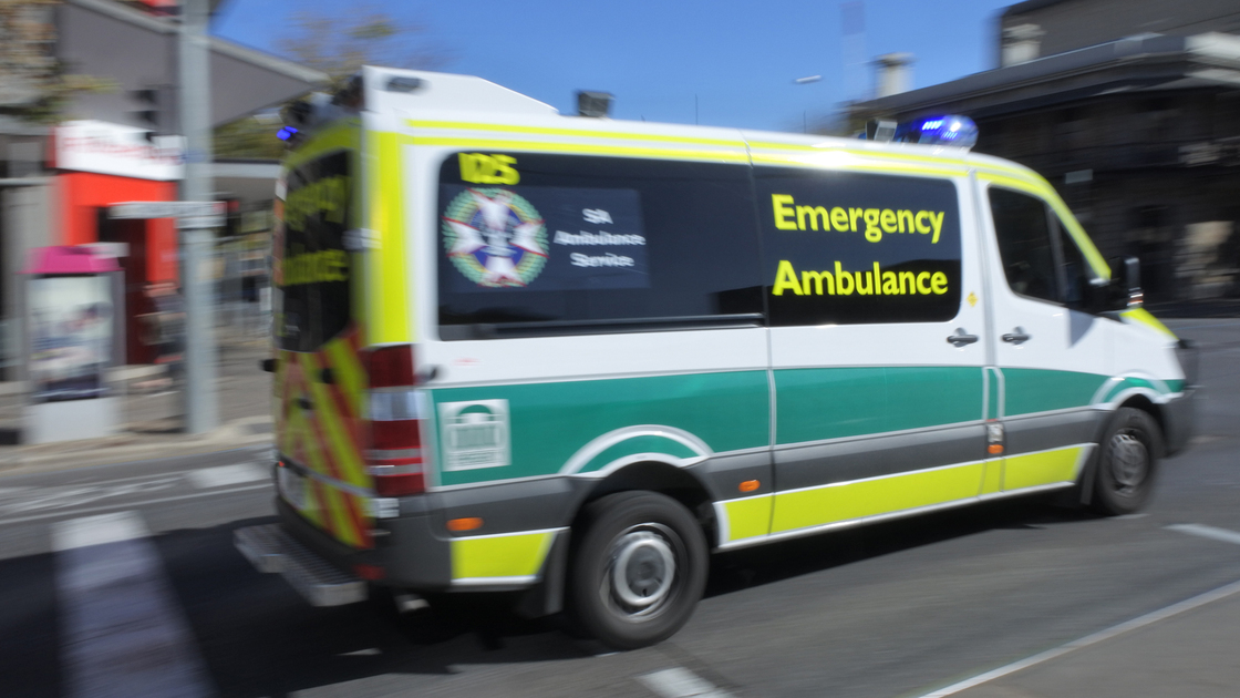 Adelaide, Australia - May 06 2019: SA Emergency Ambulance. SA Health provide clinical care and patient transport services to over 1. 5 million people, across an area of 1,043,514 km2 in South Australia, Australia.