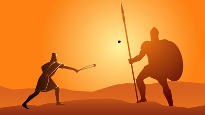 Biblical vector illustration of David and Goliath