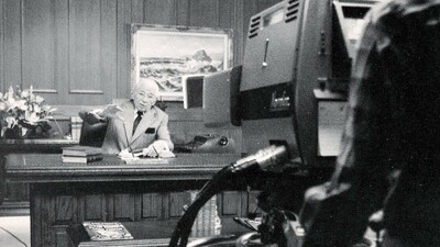 Herbert W. Armstrong filming the world tomorrow program.