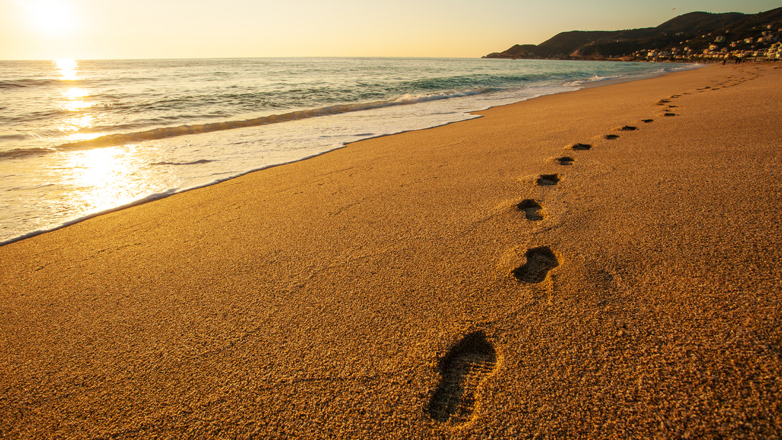 Footprints on the sandy beach