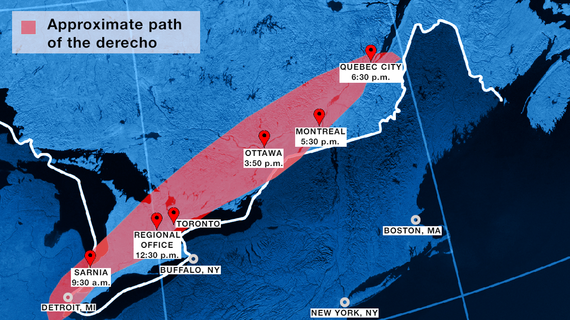 Canada May 2022 weekend activity derecho storm map