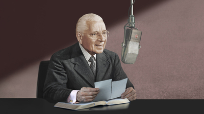 Illustration of HWA speaking with mic and notes