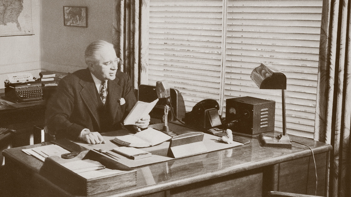 HWA recording at his desk
