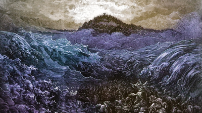 Rare and beautifully executed Engraved illustration of Moses and the Drowning of the Egyptians Biblical Engraving from The Popular Pictorial Bible, Containing the Old and New Testaments, Published in 1862. After Moses led his people through the Red Sea, the Egyptians drowned as the waters returned. Copyright has expired on this artwork. Digitally restored.