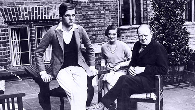 Churchill with his eldest children, Diana and Randolph