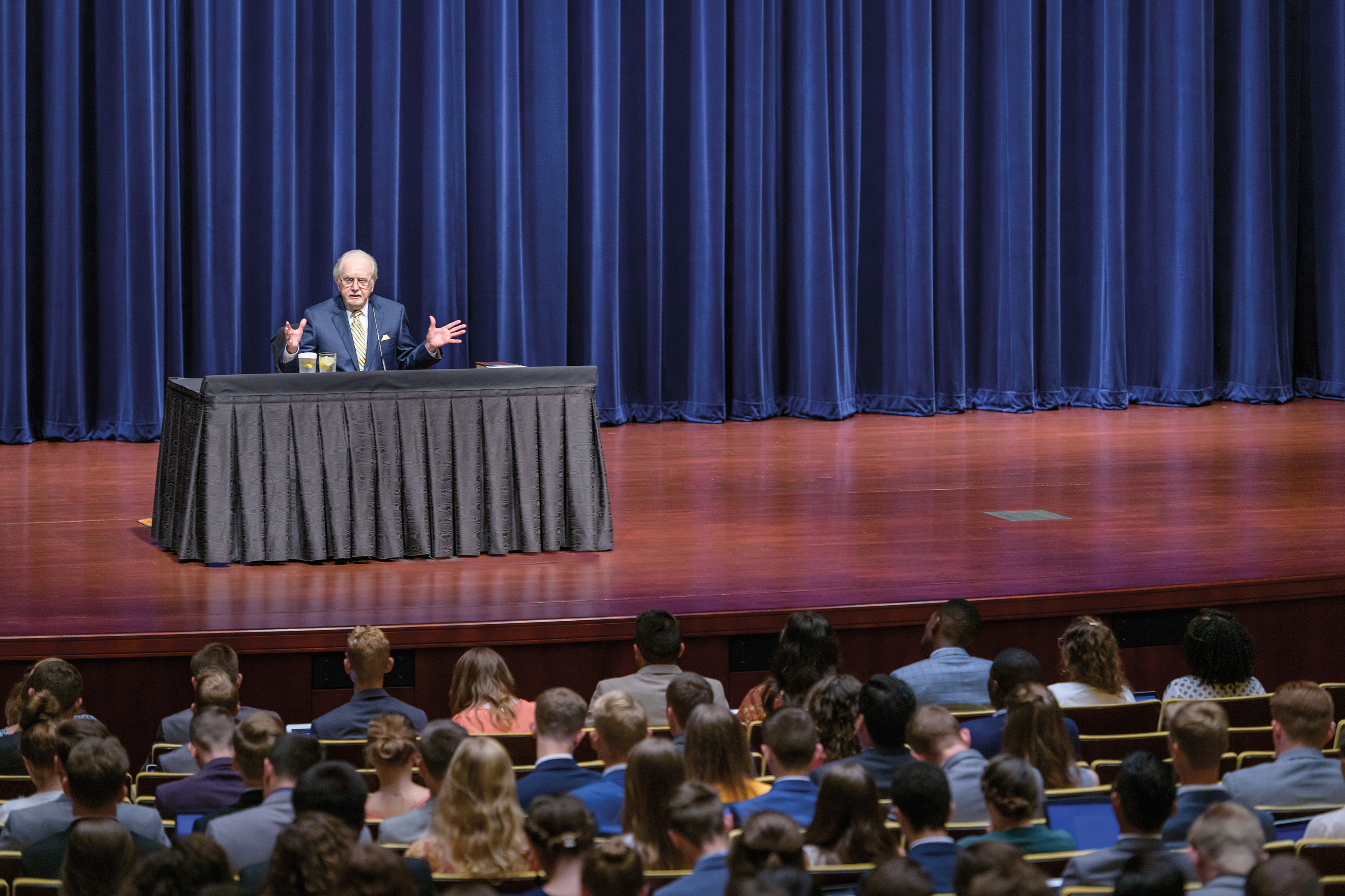 Herbert W. Armstrong College students receive an orientation lecture from chancellor Gerald Flurry