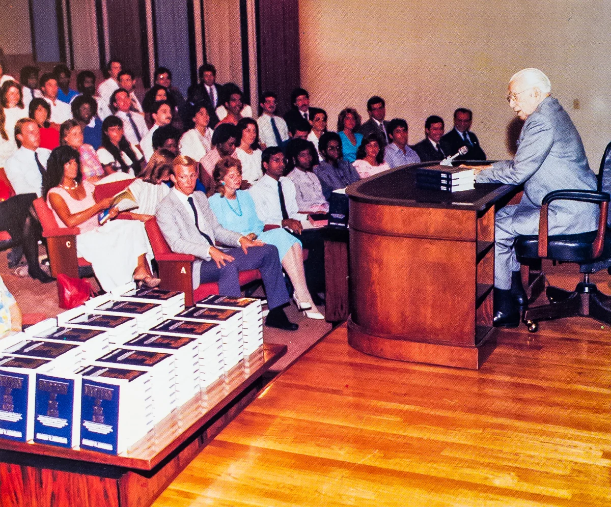 Mr. Armstrong presents Mystery of the Ages to sophomores at Pasadena